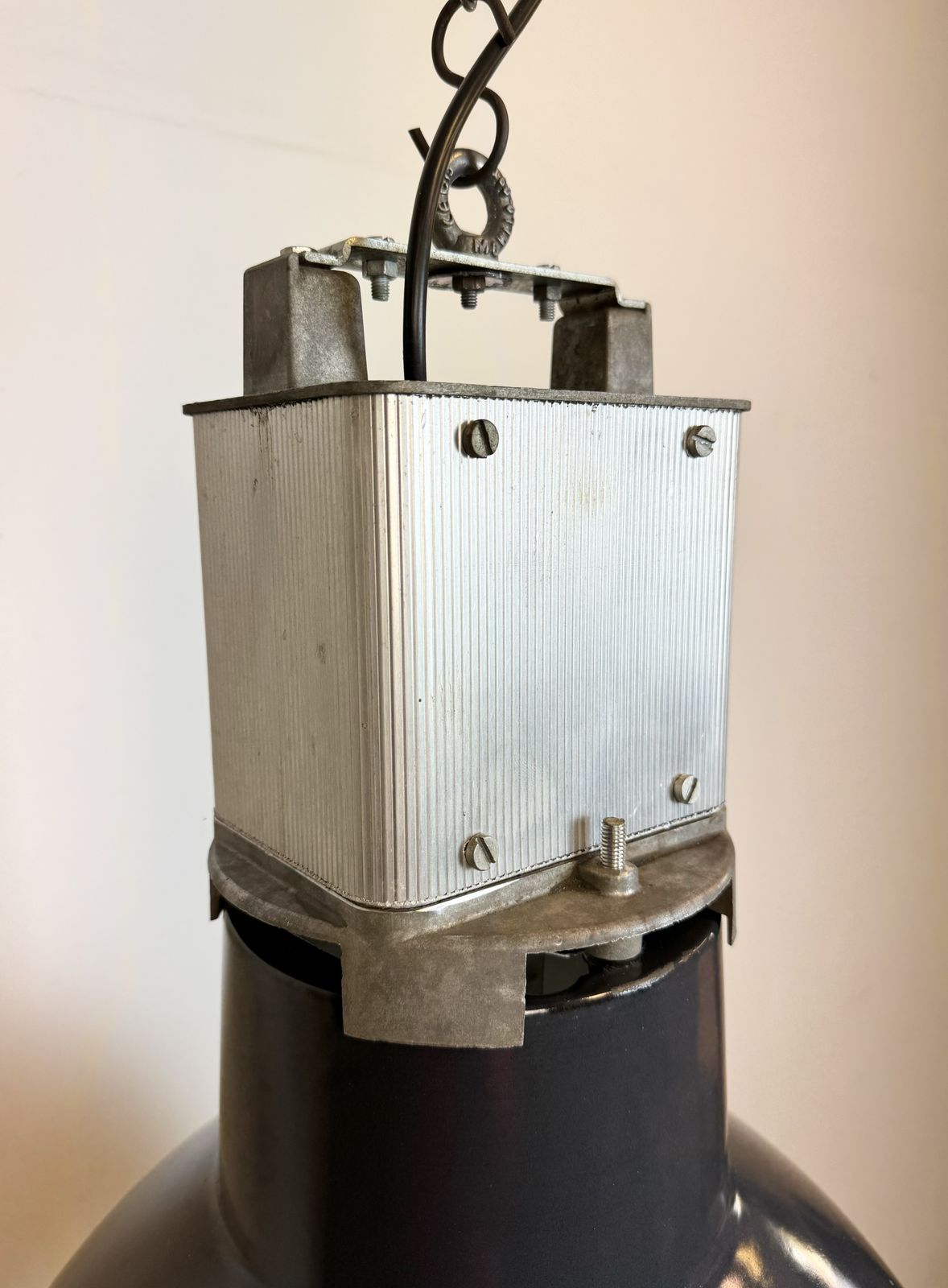 photo for sale Industrial French Dark Blue Enamel Pendant Lamp From Mazda, 1960s