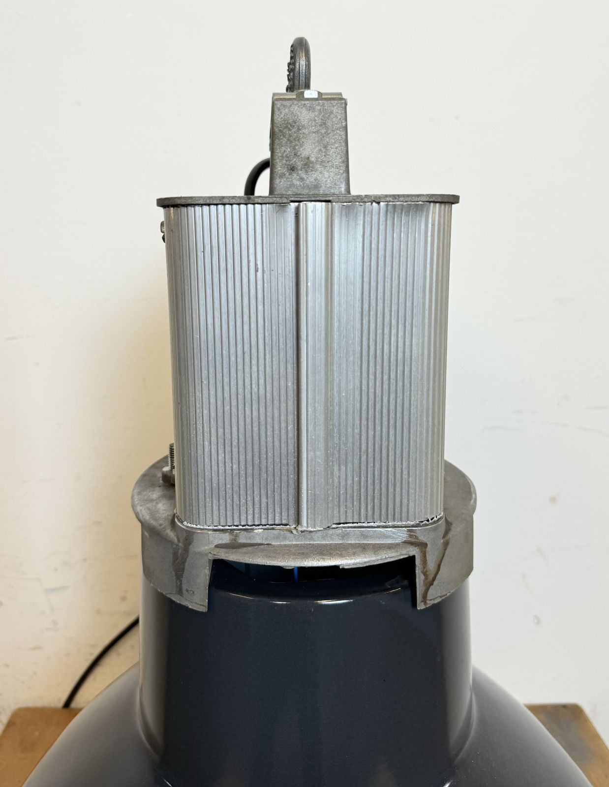 249.0 Industrial French Dark Blue Enamel Pendant Lamp From Mazda, 1960s photo