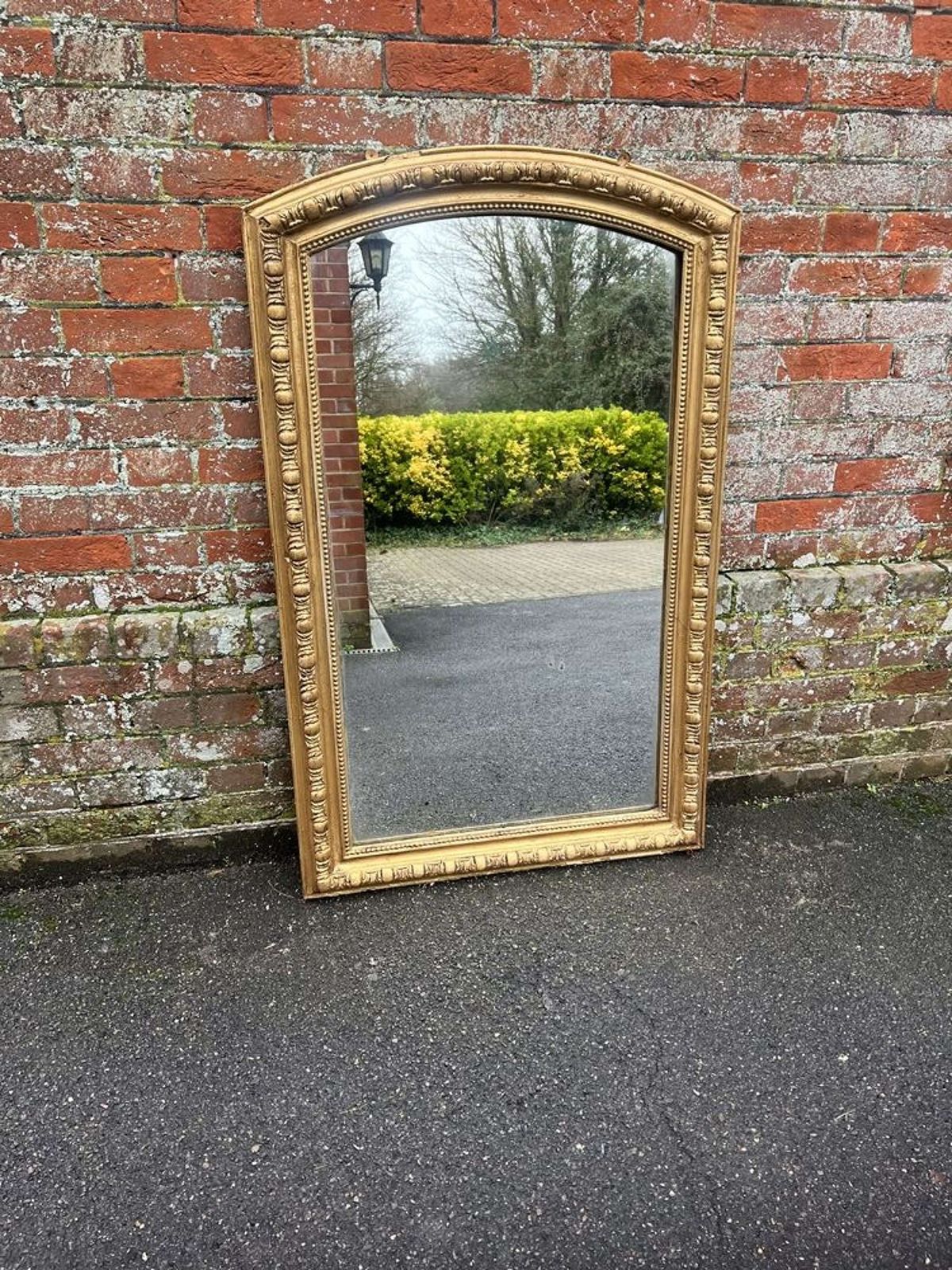 A Wonderful Large Antique French 19th C Shaped Top Gilt Mirror. photo vinterior