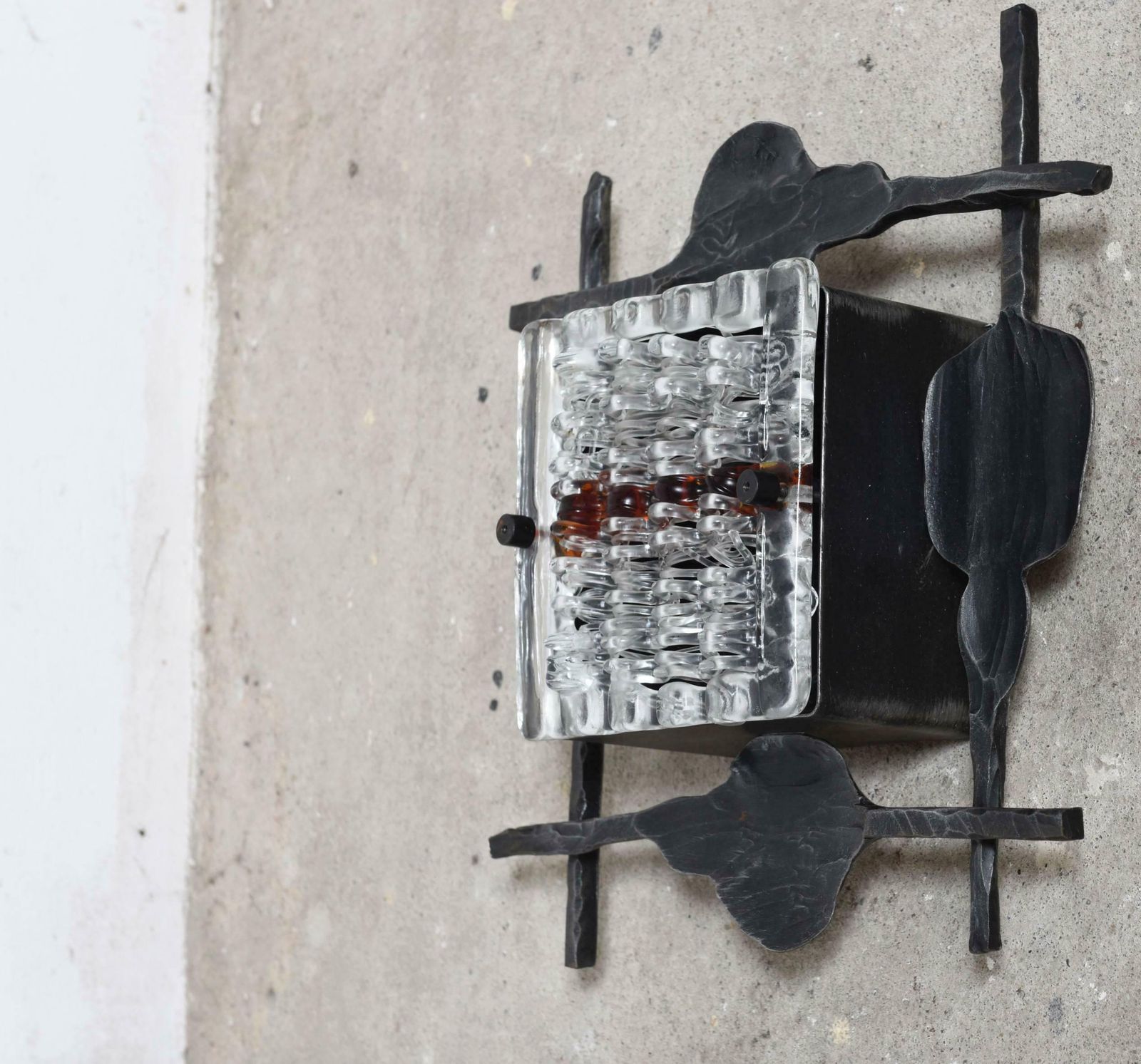 Set Of Two Brutalist Glass And Wrought Iron Lights By Tom Ahlström photo furniture