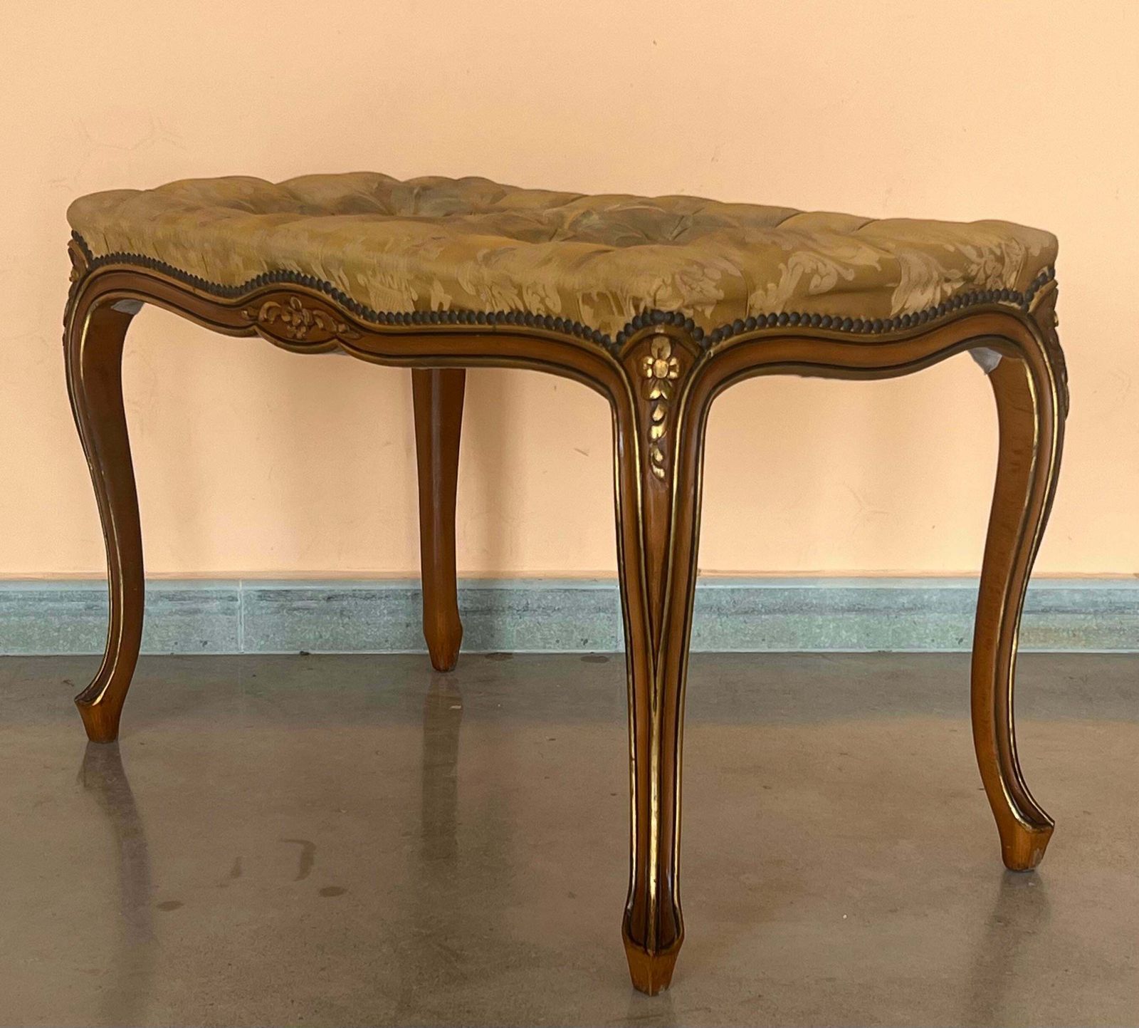 Pair Of French Tufted Benches With Cabriole Legs photo vintage