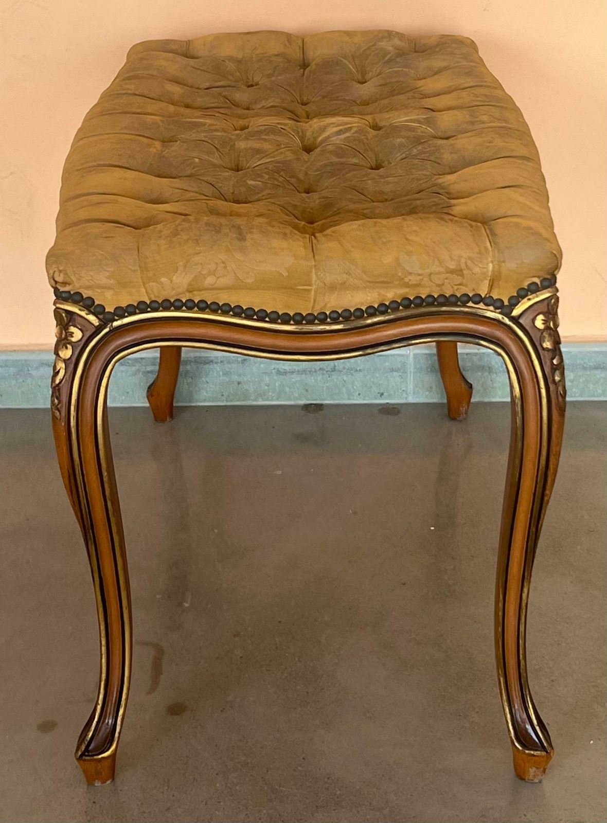 photo furniture Pair Of French Tufted Benches With Cabriole Legs
