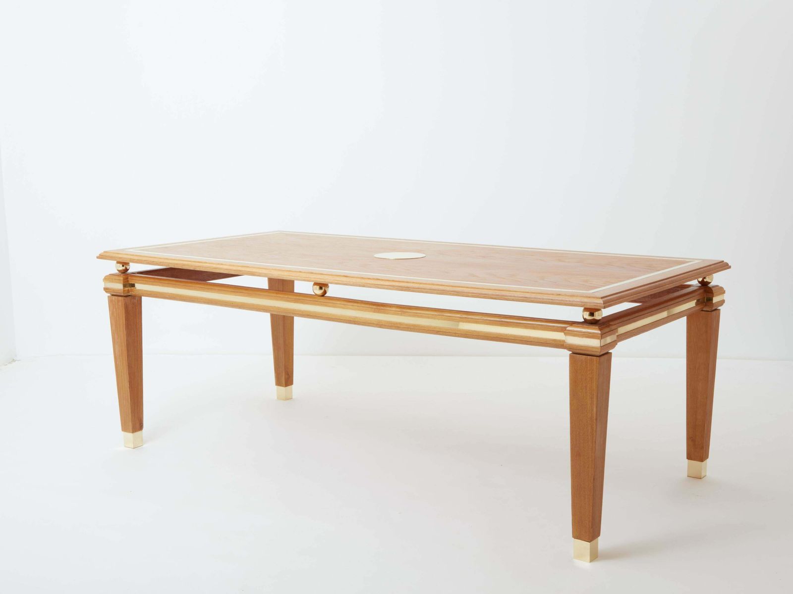 Table à manger Tommaso Barbi en chêne cérusé et laiton, années 1970 photo furniture