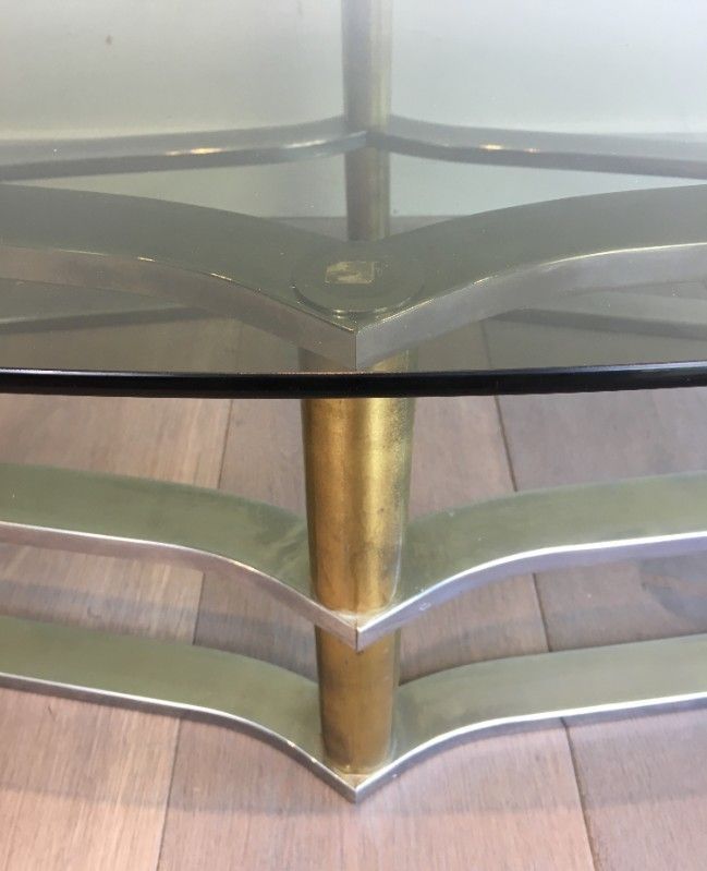 Unusual Gold Gilt Brass And Chrome Design Coffee Table. French photo buy