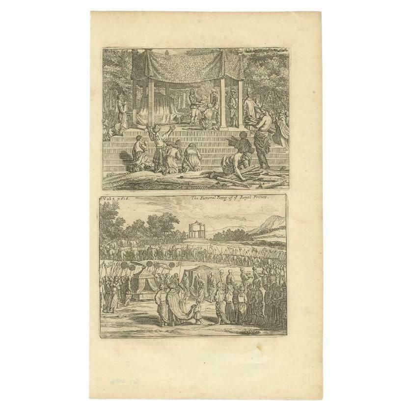Antique Print Of A Burial Ceremony, C.1730