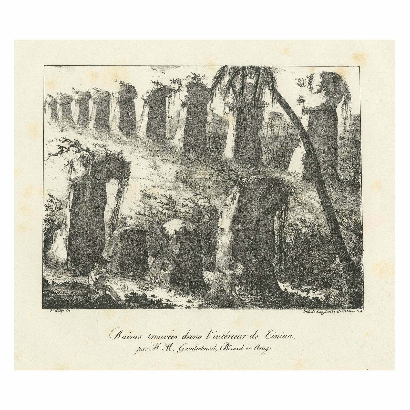 Antique Print Of Ruins Found On Tinian, Mariana Islands