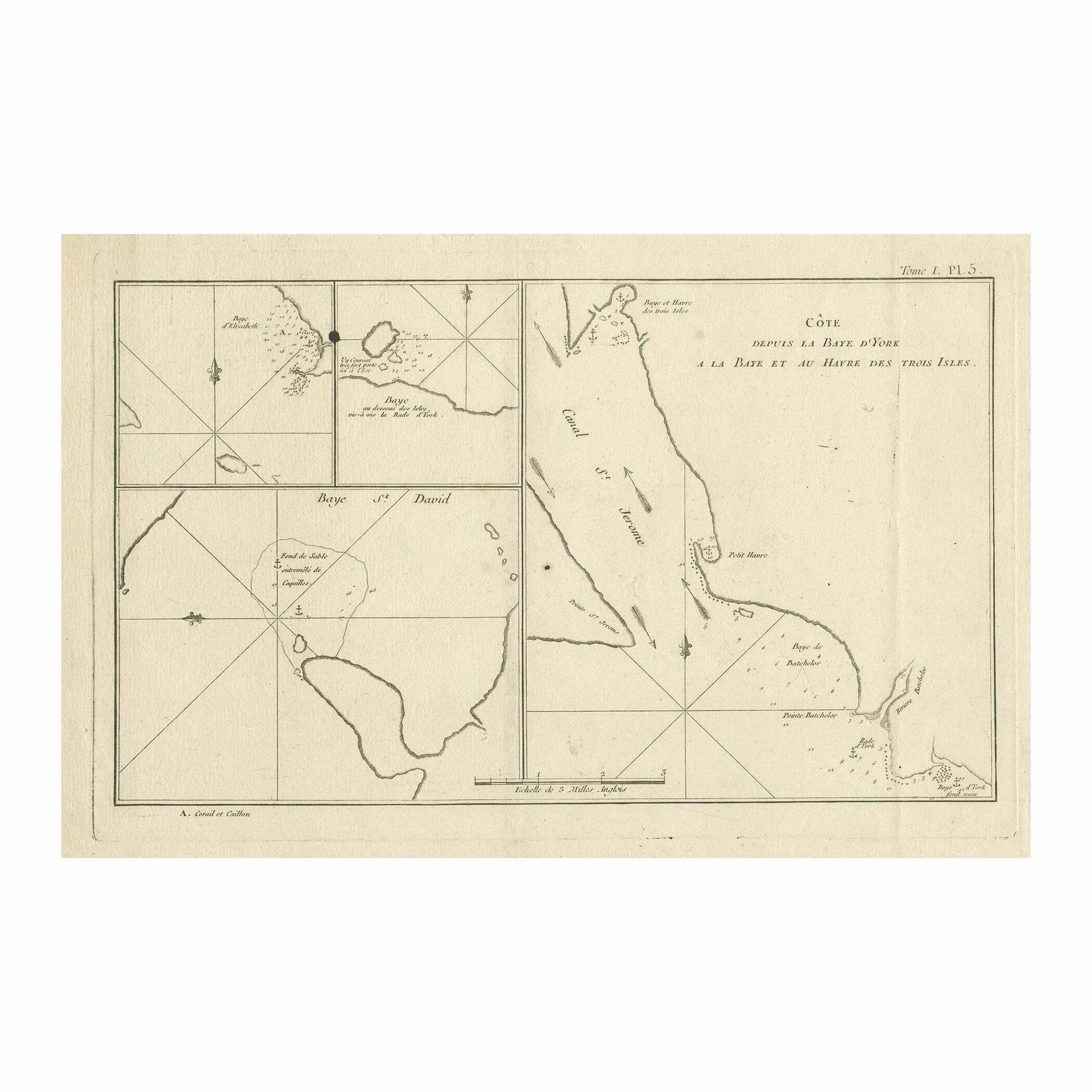 Antique Print With Charts Of York's Bay And Surroundings