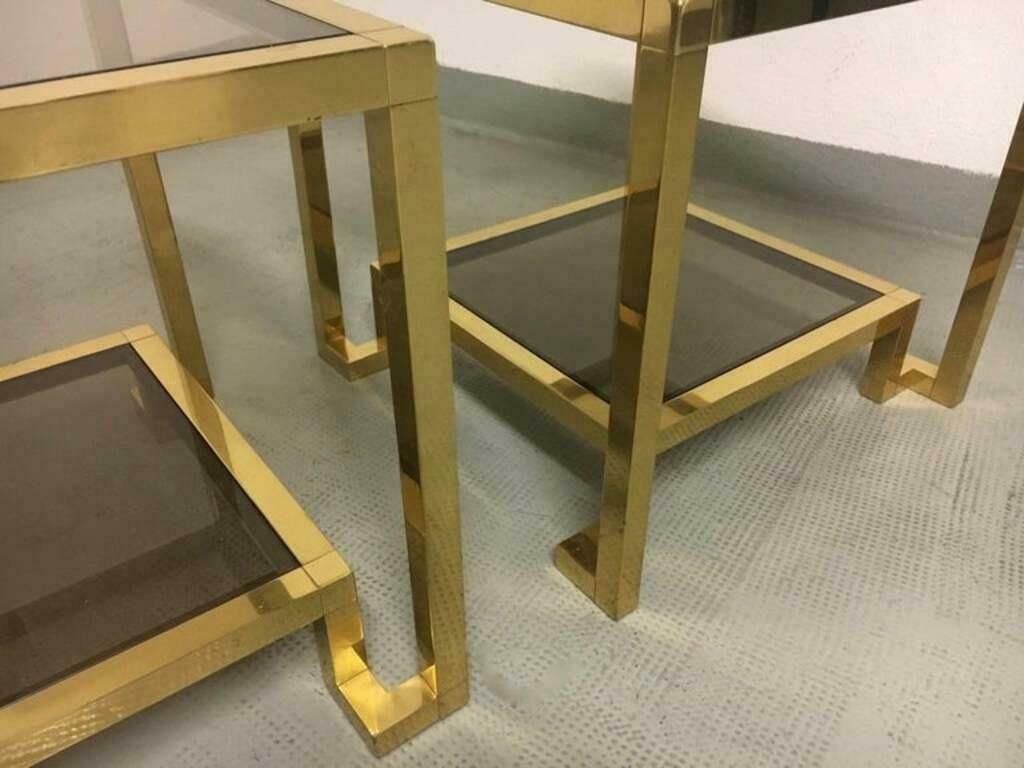 photo for sale Pair Of Brass & Glass Side Tables By Guy Lefèvre For Maison Jansen, France 1970s
