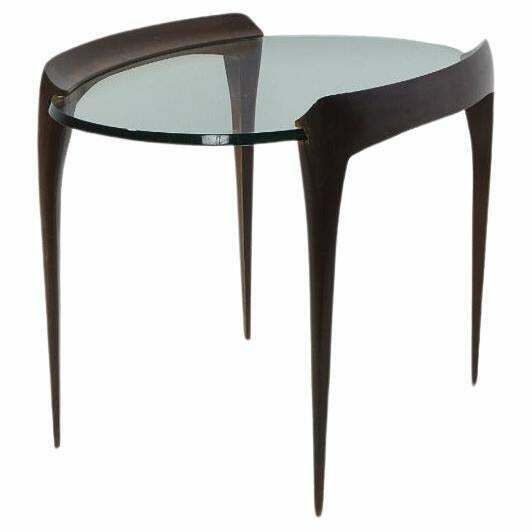 Carved Mahogany Legs & Glass Top Side Table By Max Ingrand, Fontana Arte Ca.1952