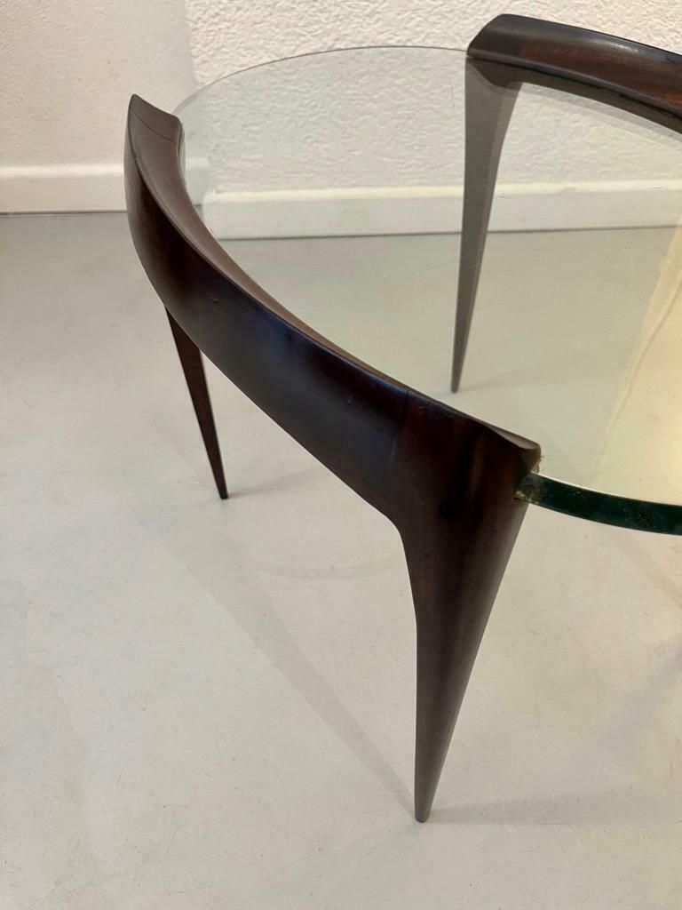 Carved Mahogany Legs & Glass Top Side Table By Max Ingrand, Fontana Arte Ca.1952 photo 8900.0