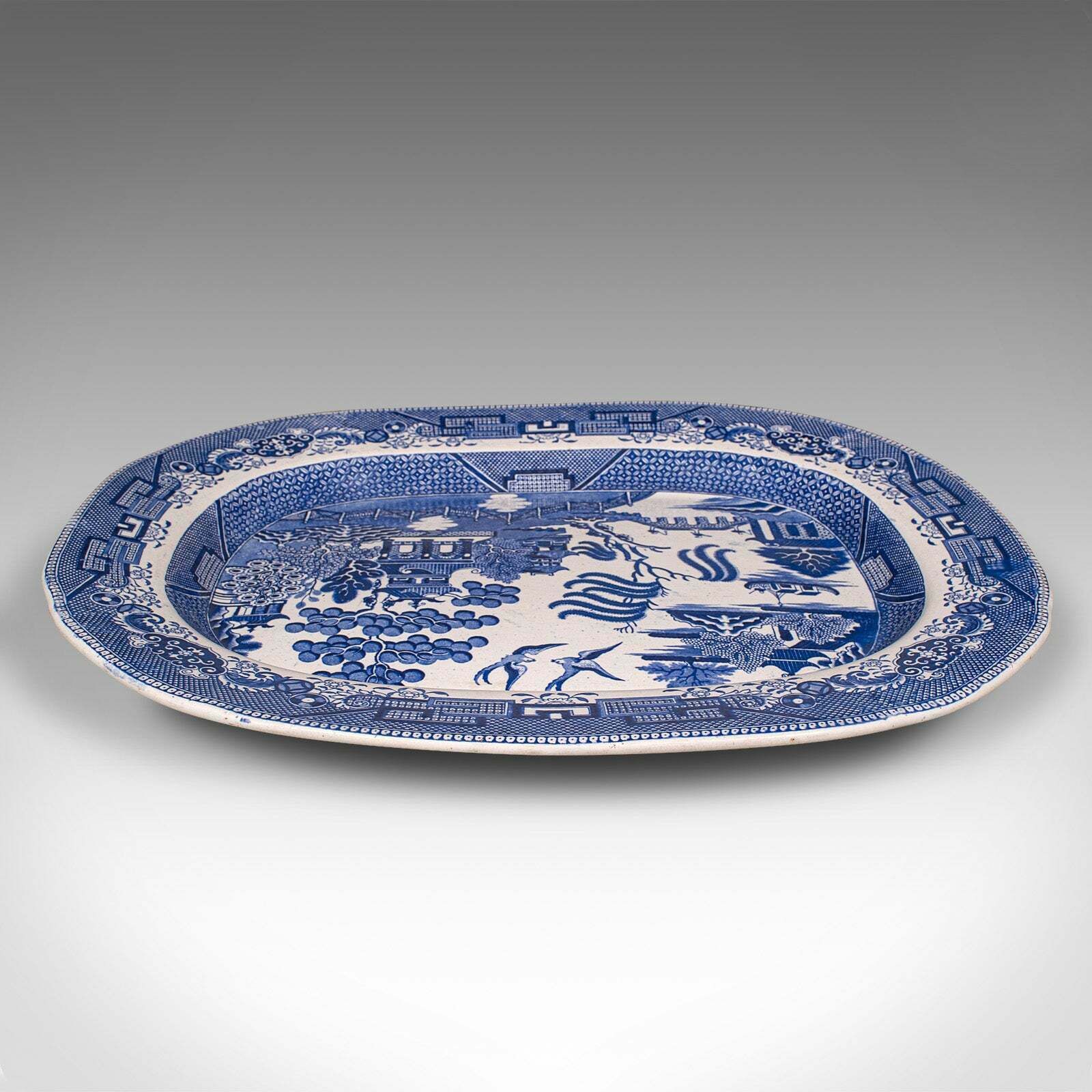 Antique Willow Pattern Serving Plate, English, Ceramic, Meat Dish, Victorian photo for sale