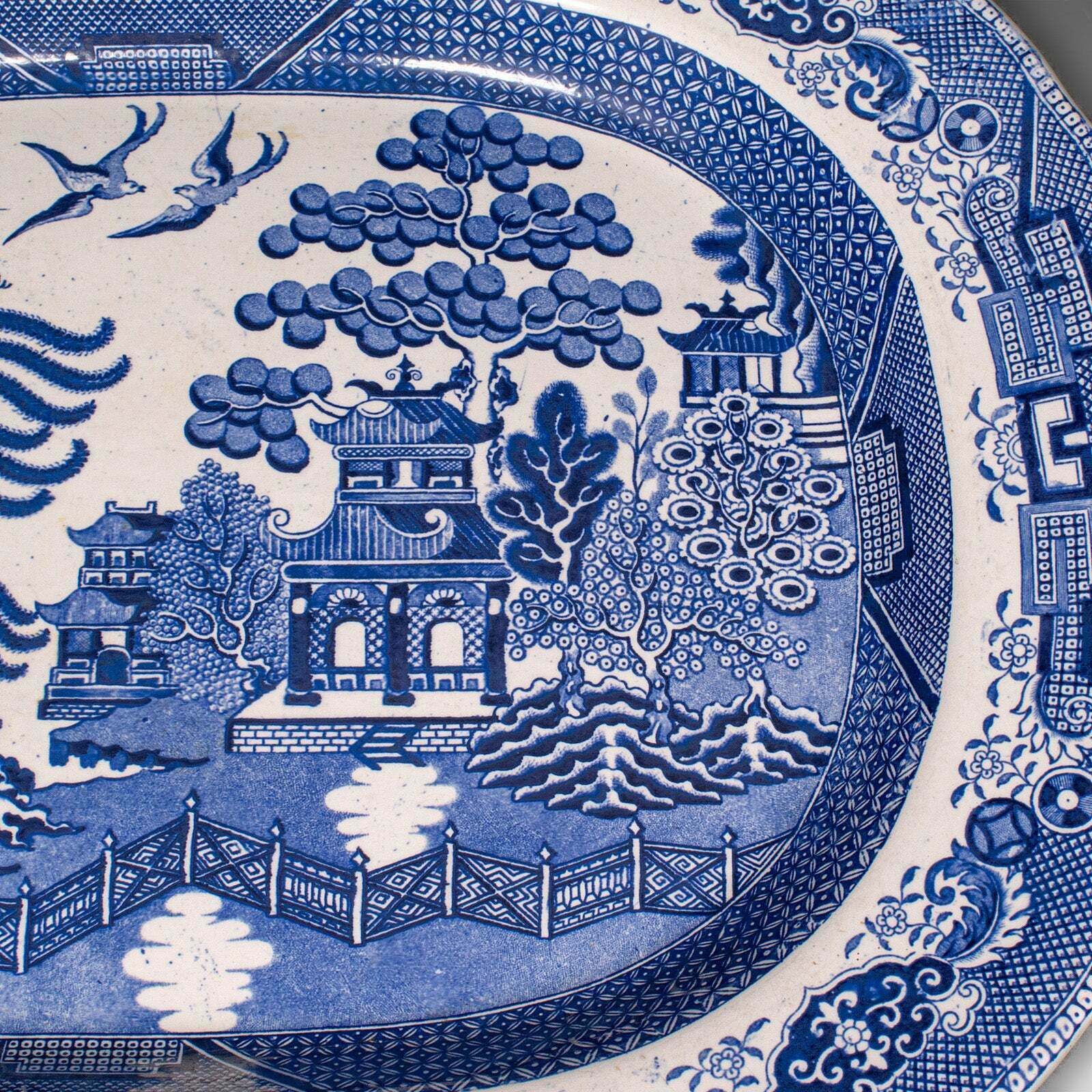 Antique Willow Pattern Serving Plate, English, Ceramic, Meat Dish, Victorian photo vintage
