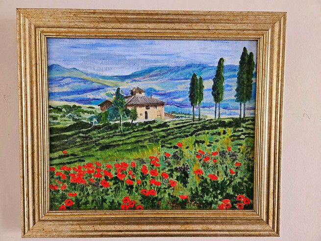 Among The Tuscan Hills Painting In Acrylic On Board In Gold Frame