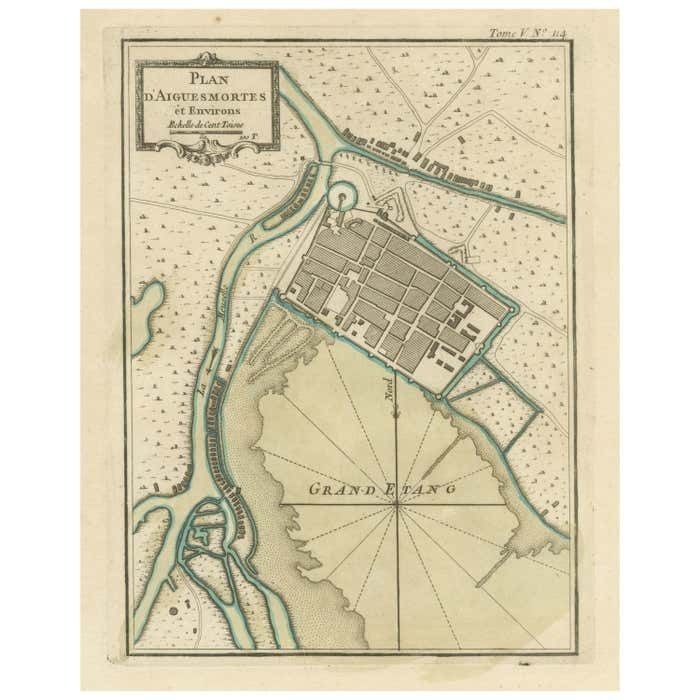 Antique Plan Of Aigues Mortes, France