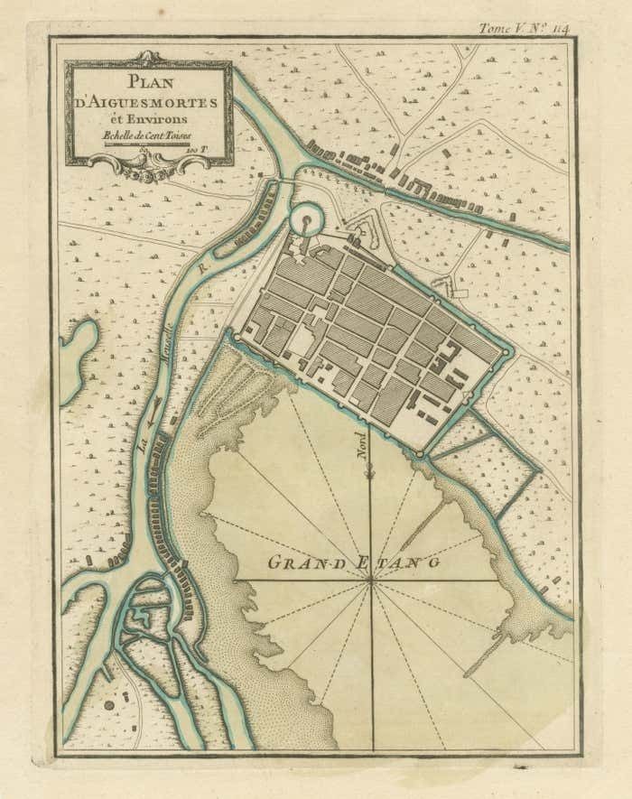 Antique Plan Of Aigues Mortes, France photo for sale