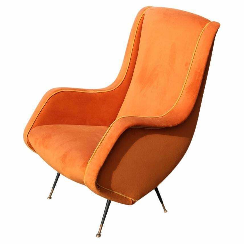 Aldo Morbelli Armchair Orange Yellow Italian Mid Century Design 1950s Brass