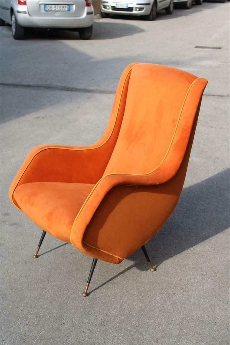 Aldo Morbelli Armchair Orange Yellow Italian Mid Century Design 1950s Brass photo furniture