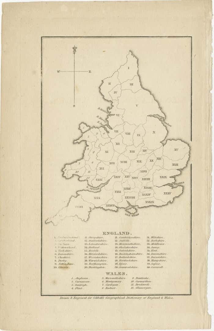 Antique Map Of England And Wales With Roman Numerals photo furniture