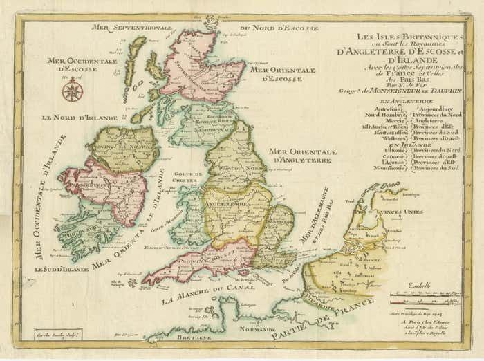 Original Antique Map Of England, Ireland, Scotland And Wales photo for sale