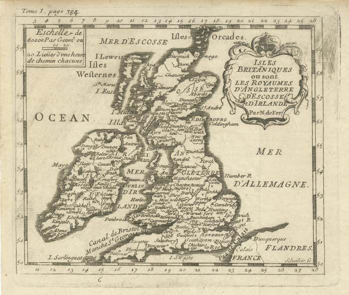 Attractive Small Map Of The British Isles With Decorative Cartouche photo for sale