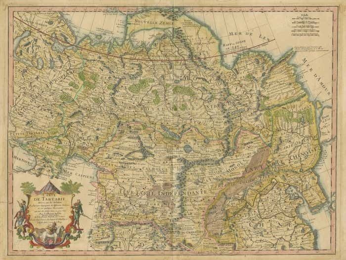 Antique Map Of Tartary, Also Showing The Great Wall Of China photo for sale