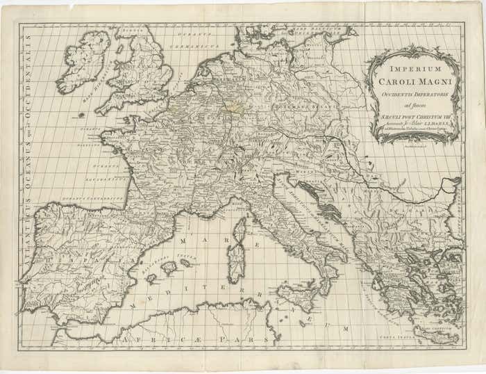 Large Antique Map Of Europe, Showing The Empire Of Charlemagne photo furniture