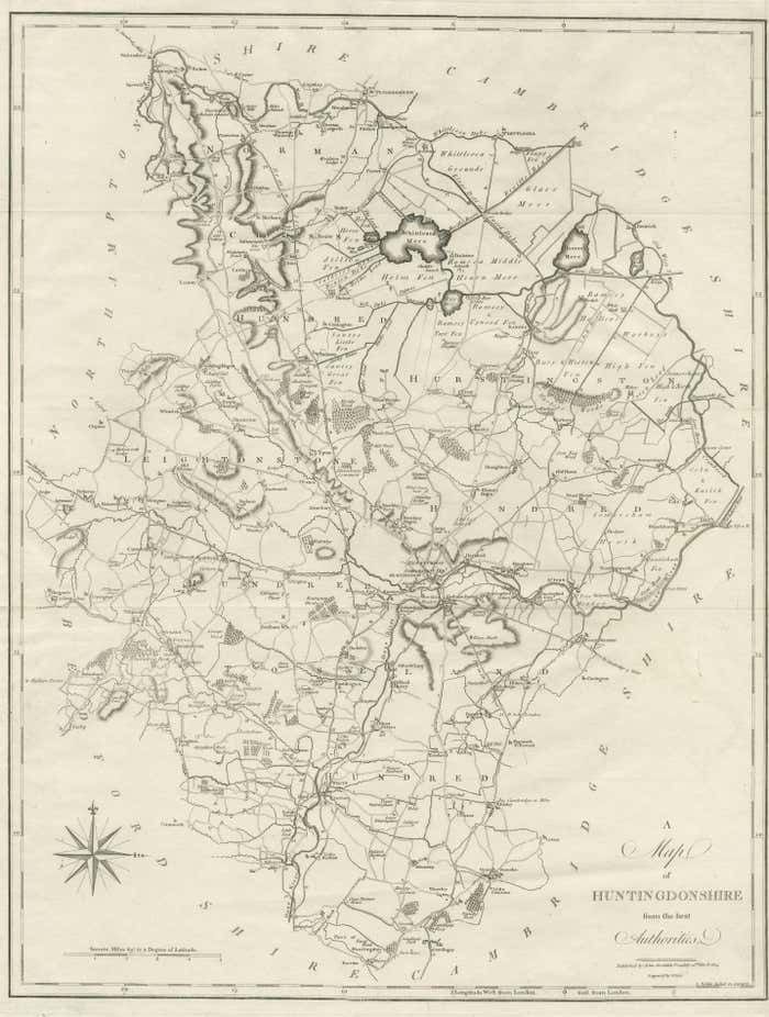 Large Antique County Map Of Huntingdonshire, England photo for sale