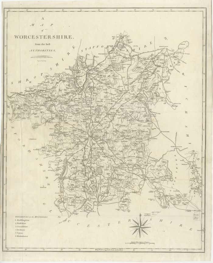 Large Antique County Map Of Worcestershire, England photo furniture