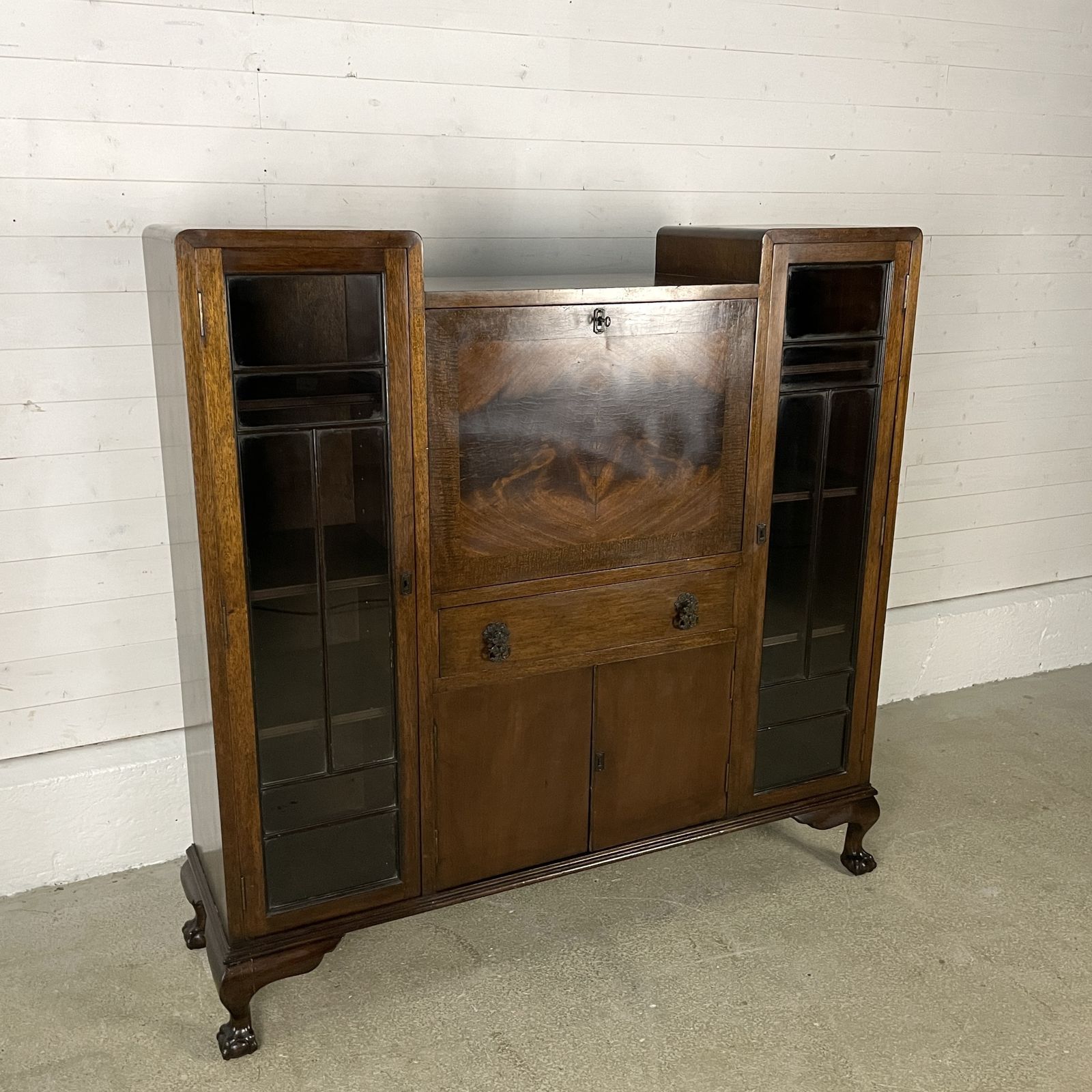 Antique Art Deco Mahogany Bureau With Glazed Cabinets photo furniture