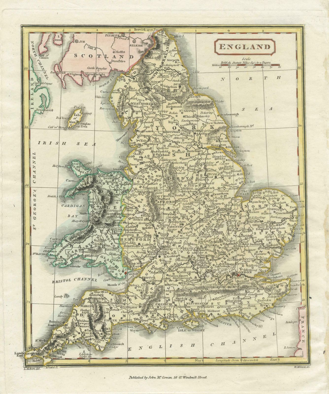 Original Antique Map Of England With Hand Coloring photo for sale