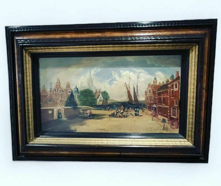 658.0 Antique Dutch Canal Scene Oil Painting, Signed F Knot In Frame photo