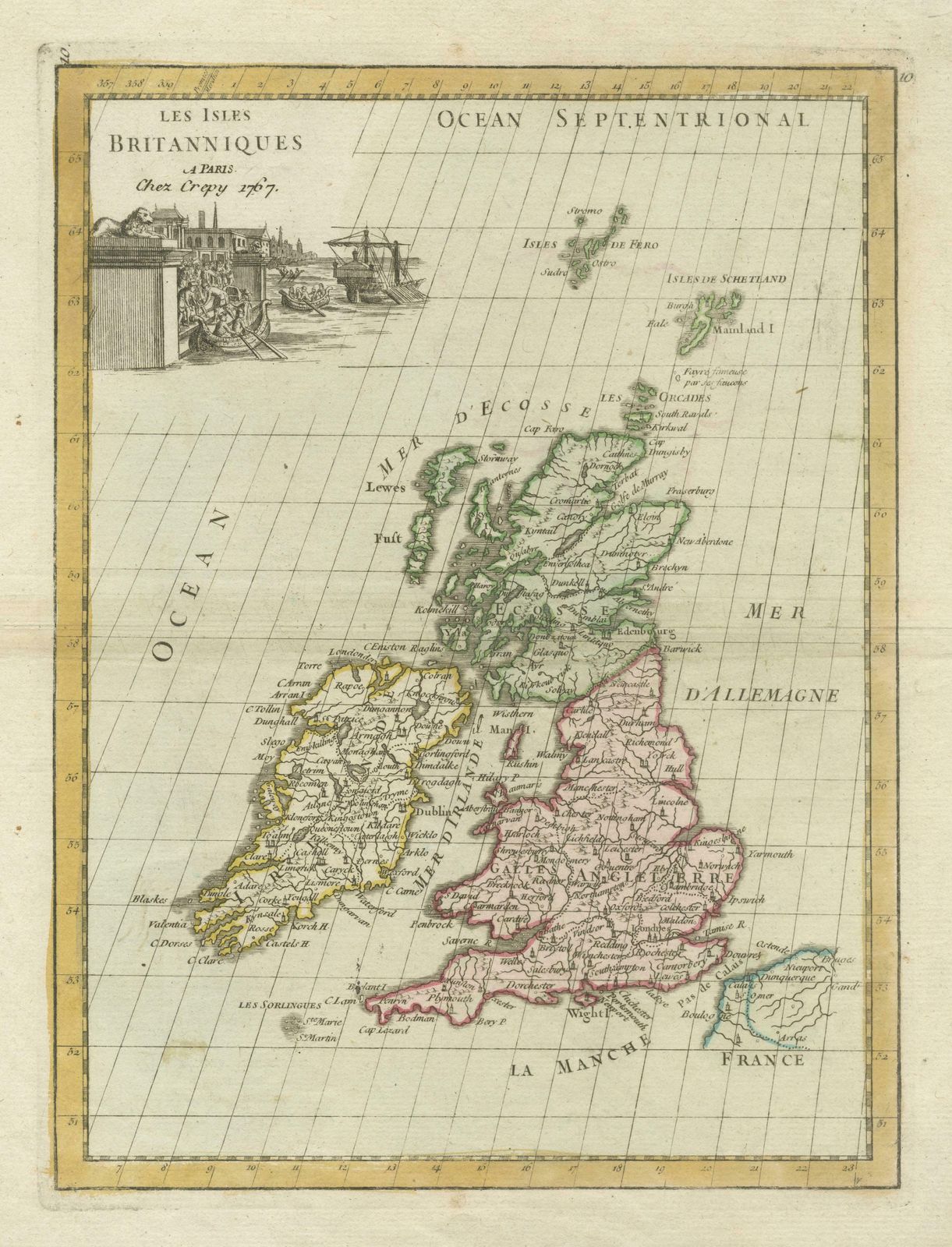 Antique Map Of The British Isles With Contemporary Hand Coloring photo for sale