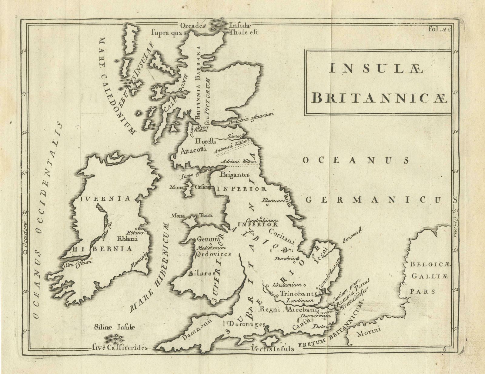 Antique Map Of The British Isles With Walls, Settlements And Other Features photo for sale