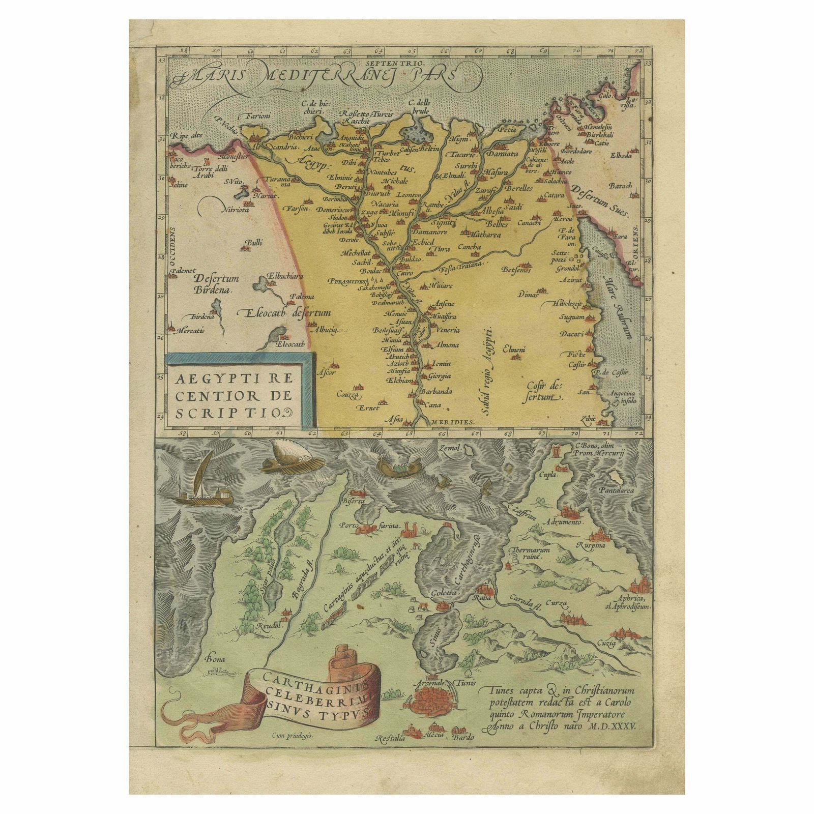 Antique Map Of The Region Around The Nile And The City Of Carthage
