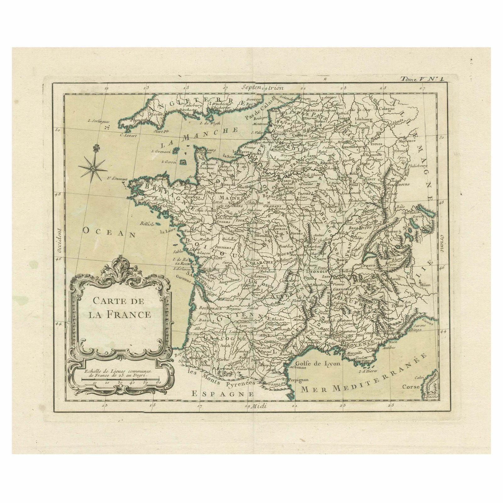 Antique Map Of France With Decorative Title Cartouche