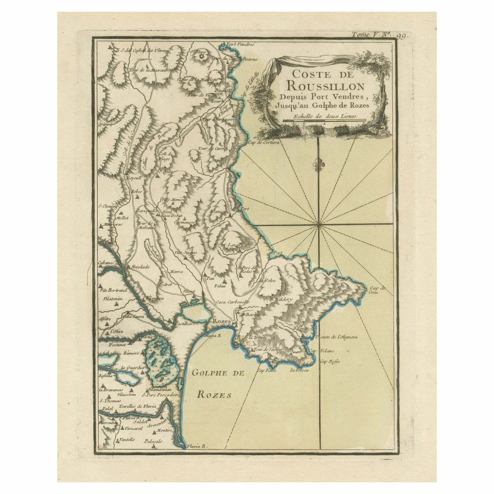 Antique Map Of The Coast Of Roussillon, France