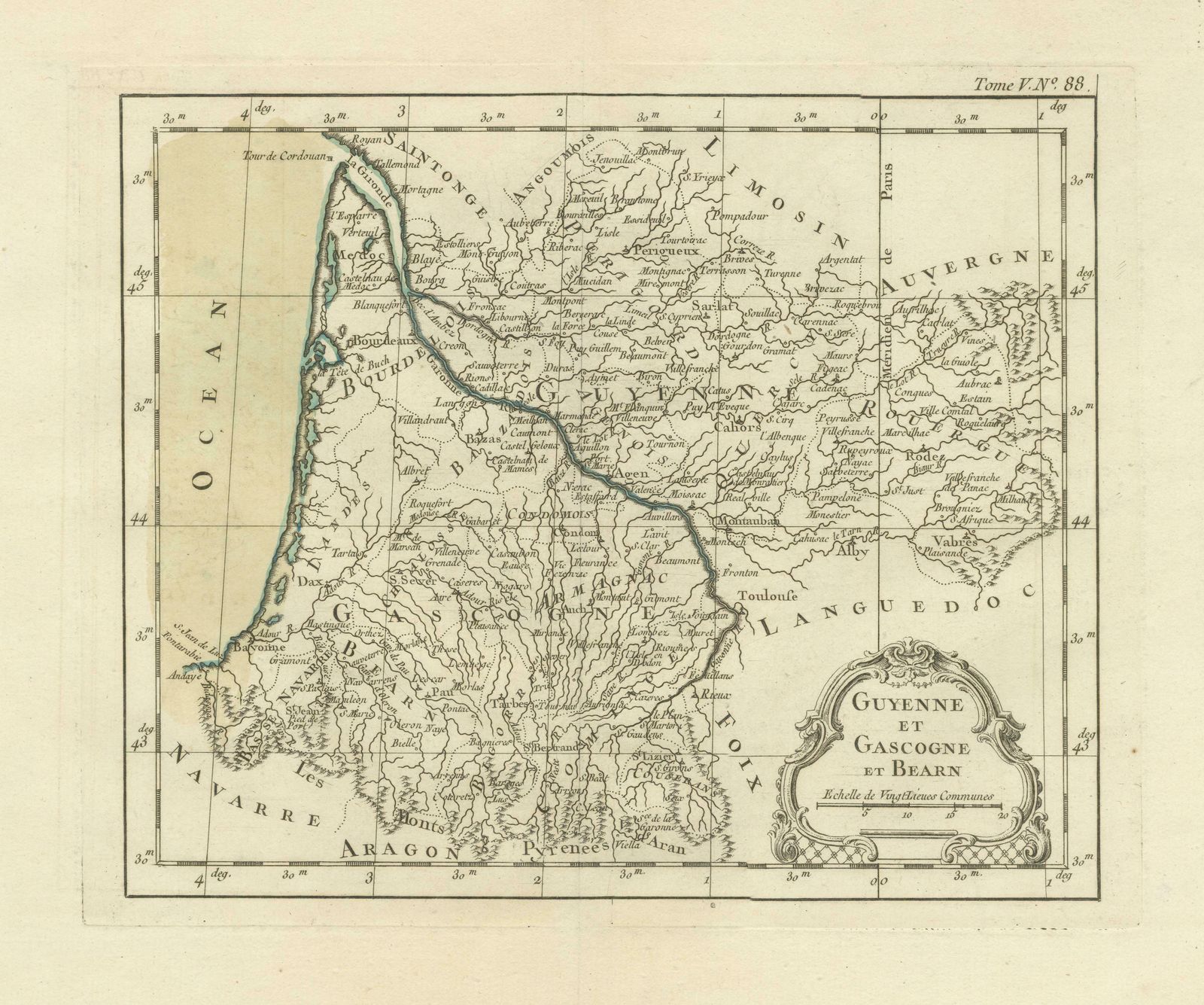 Antique Map Of Guyenne, Gascony And Béarn, France photo for sale