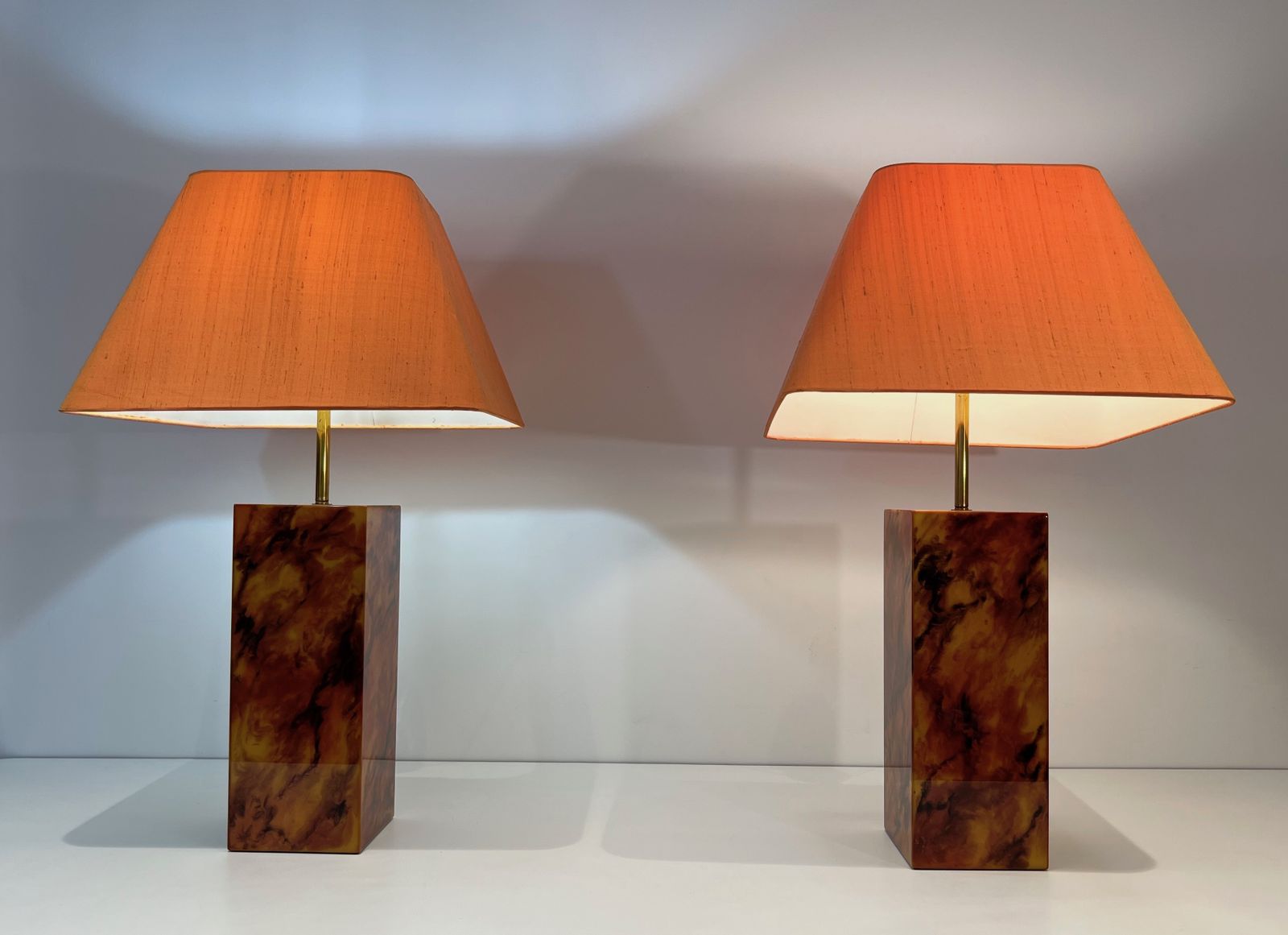 Lighting Pair Of Plexiglass Lamps. French Work. Around 1970 photo