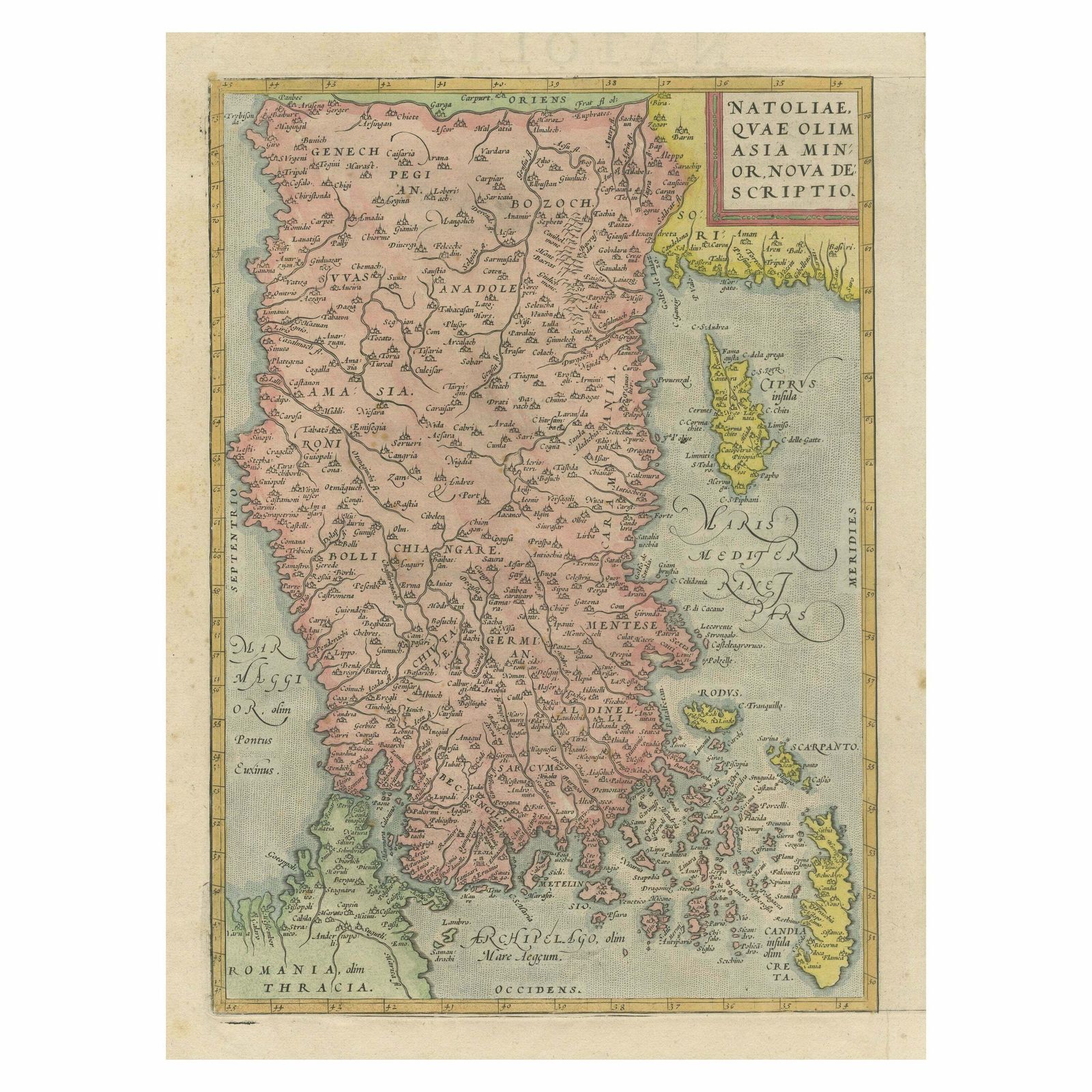 Antique Map Of Asia Minor, Cyprus, And The Eastern Mediterranean