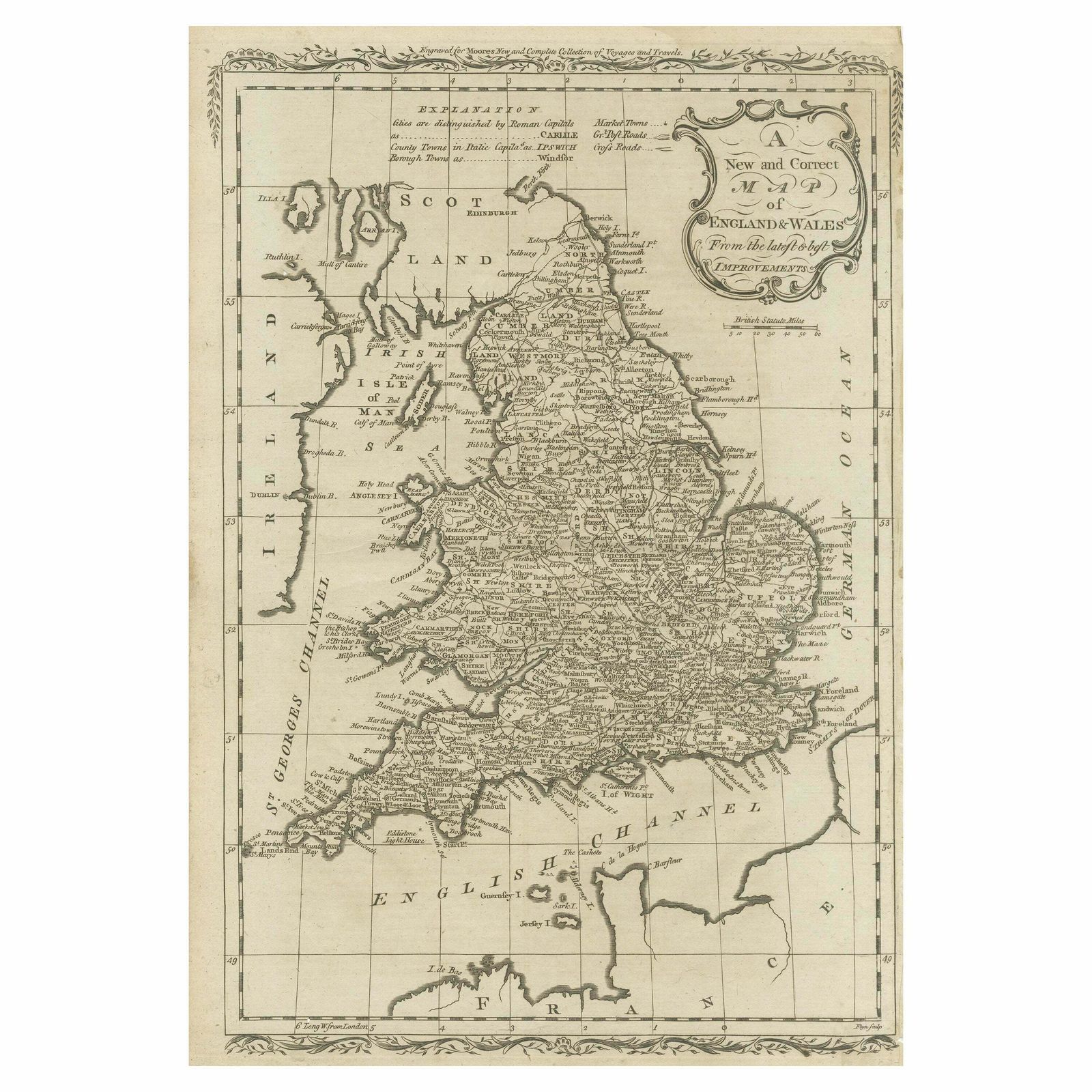 Original Antique Map Of England And Wales