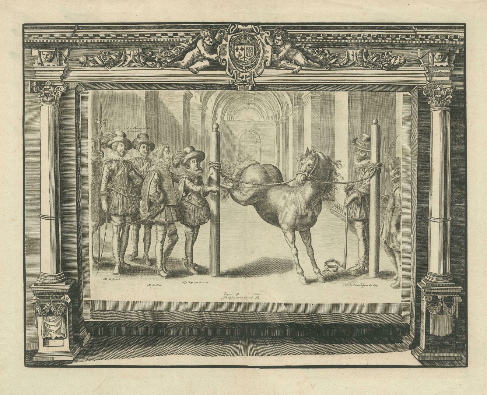 Antique Print Of The French King Louis XIII With Other Figures And A Horse photo for sale