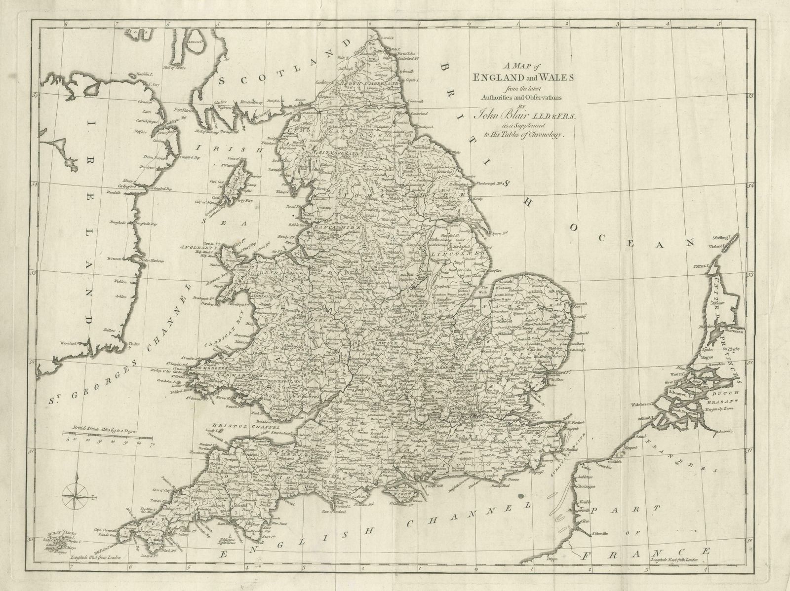 Large Antique Map England And Wales, With Part Of The Coastlines photo for sale