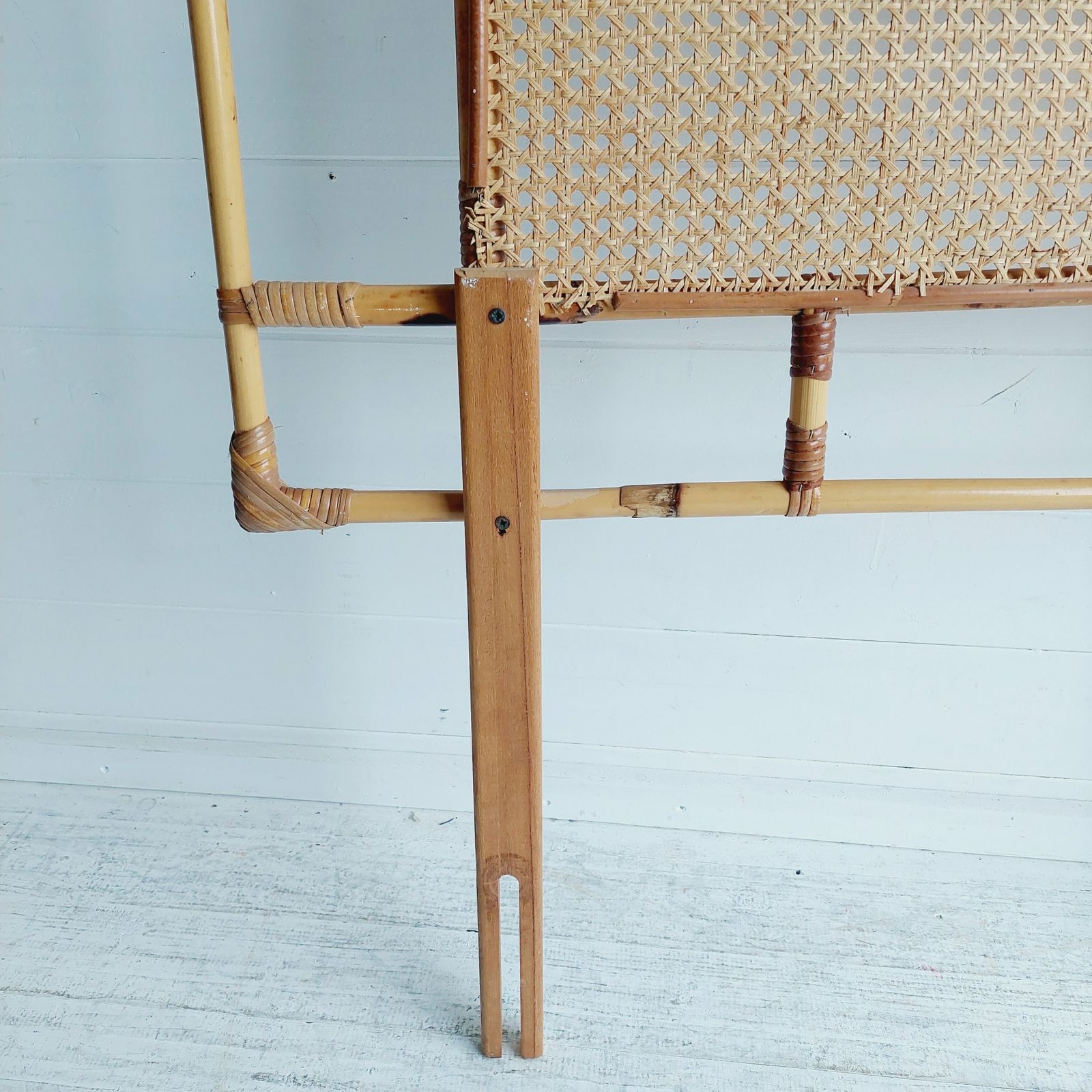 Mid Century Vintage Rattan / Cane  And Bamboo Singe Headboard, 1970s photo vinterior