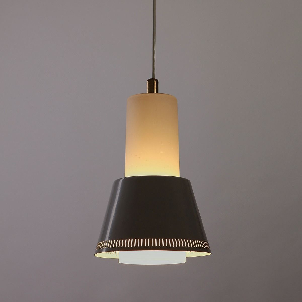 Paavo Tynell For Idman “K2 15” Pendant Lamp In Steel And Opal Glass, 1950s photo vinterior