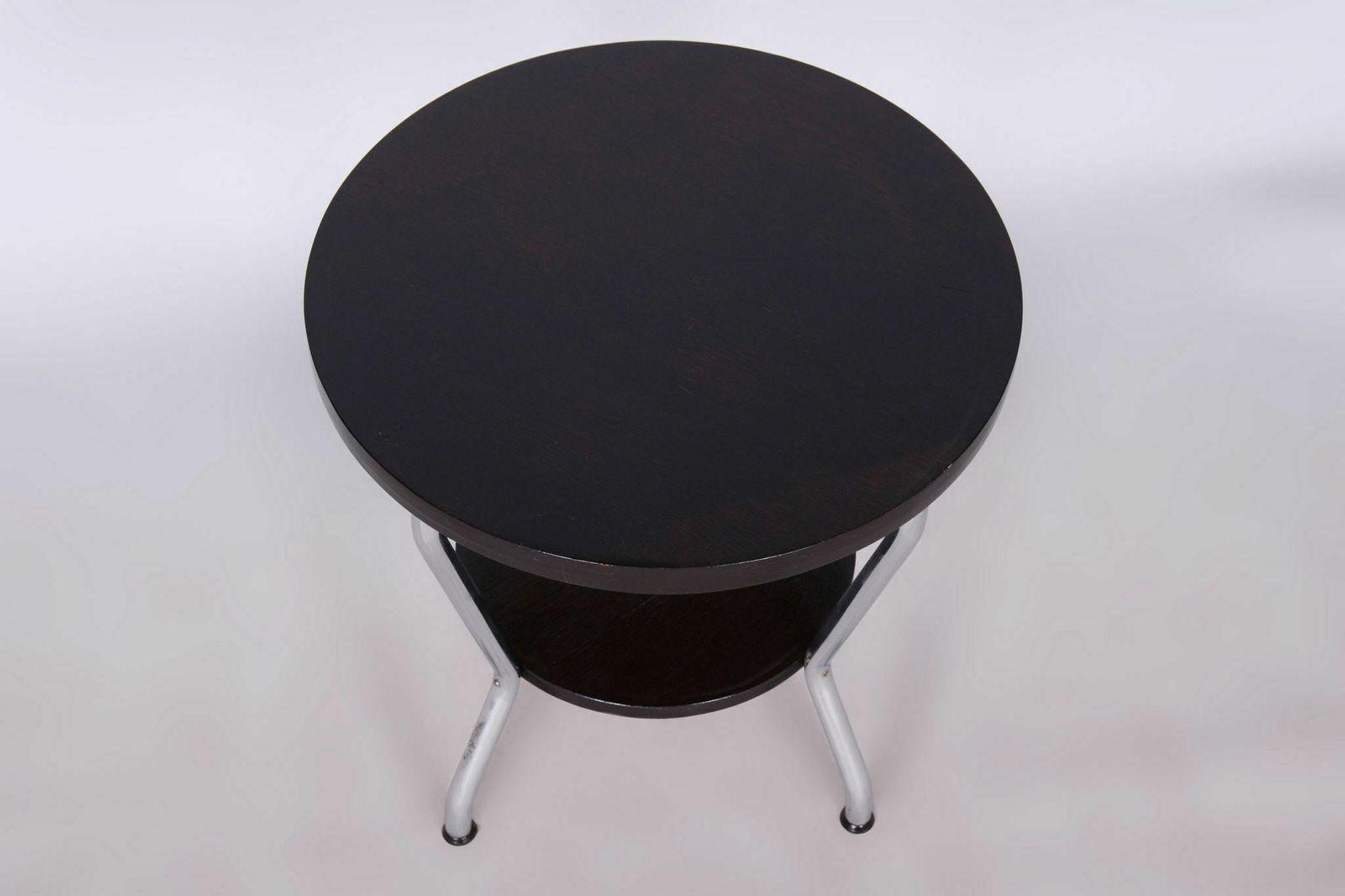 Restored Small Bauhaus Table, By Hynek Gottwald, Oak, Chrome, Czech, 1930s photo vintage