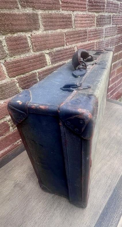 1940's Vintage Wwii Era Military British Army Canvas & Leather Suitcase photo furniture