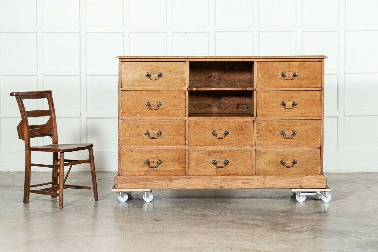 19thc English Pine Bank Haberdashery Drawers / Counter photo for sale