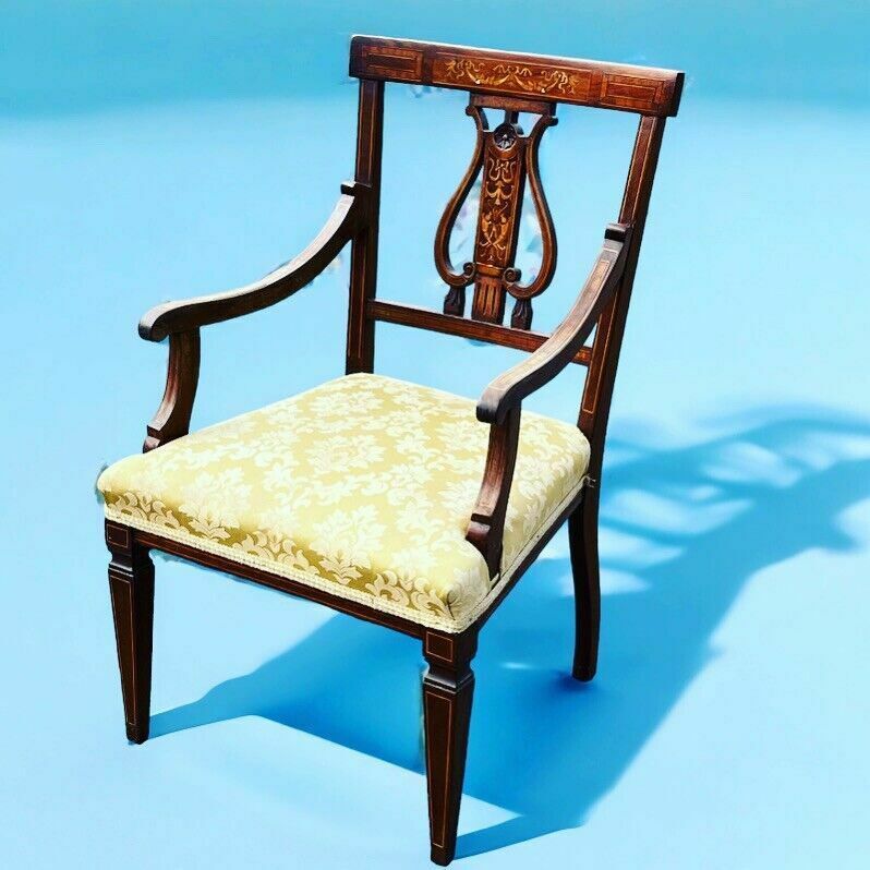 608.0 Antique Sheraton Inlaid Mahogany Armchair photo