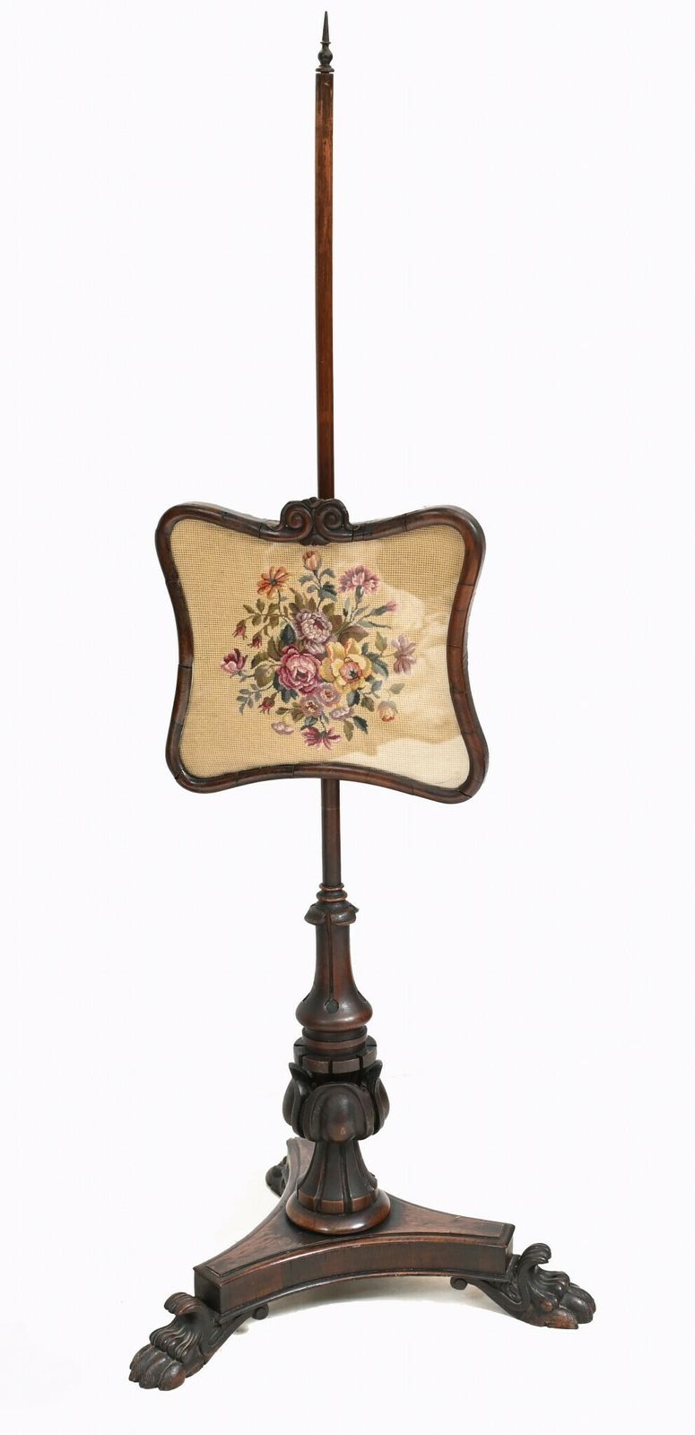 photo for sale Pair Regency Pole Screens Fire Needlepoint Tapestry 1830