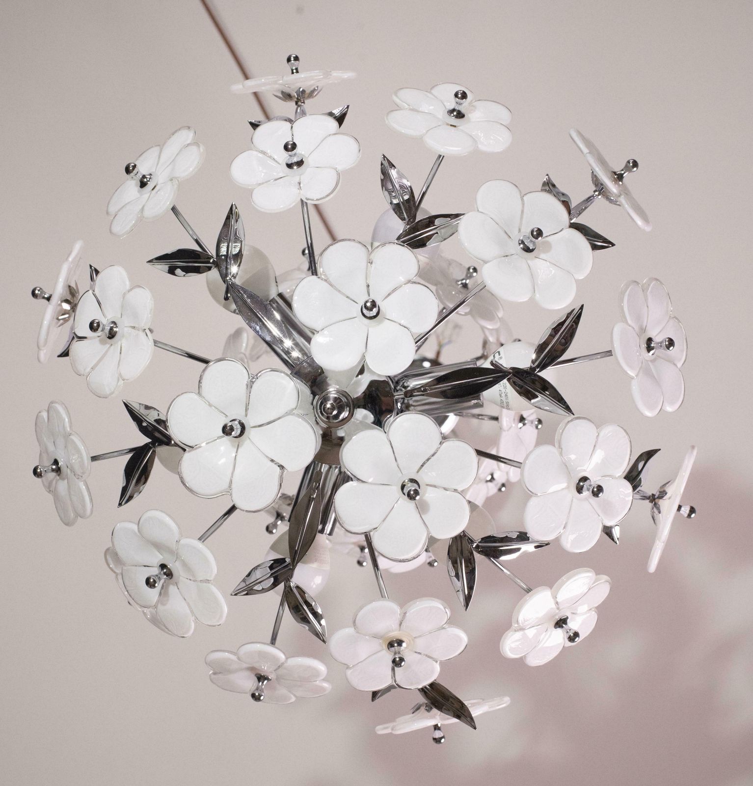 photo furniture Spectacular Murano Chandelier Full Of White Flowers, New Bath Silver, 1980s £1,492.77